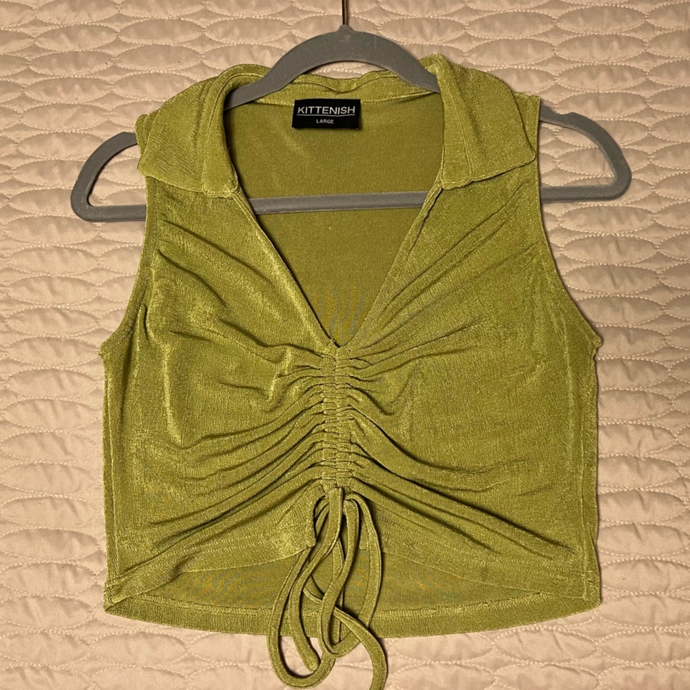 Kittenish Lime Green Ruched Tank Top